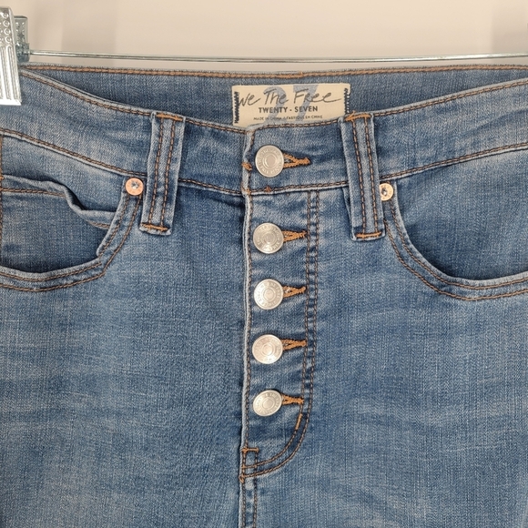 Free People Irreplaceable High Waist Button Wide Flare Jeans 70s Denim Blue 27 - Picture 2 of 6